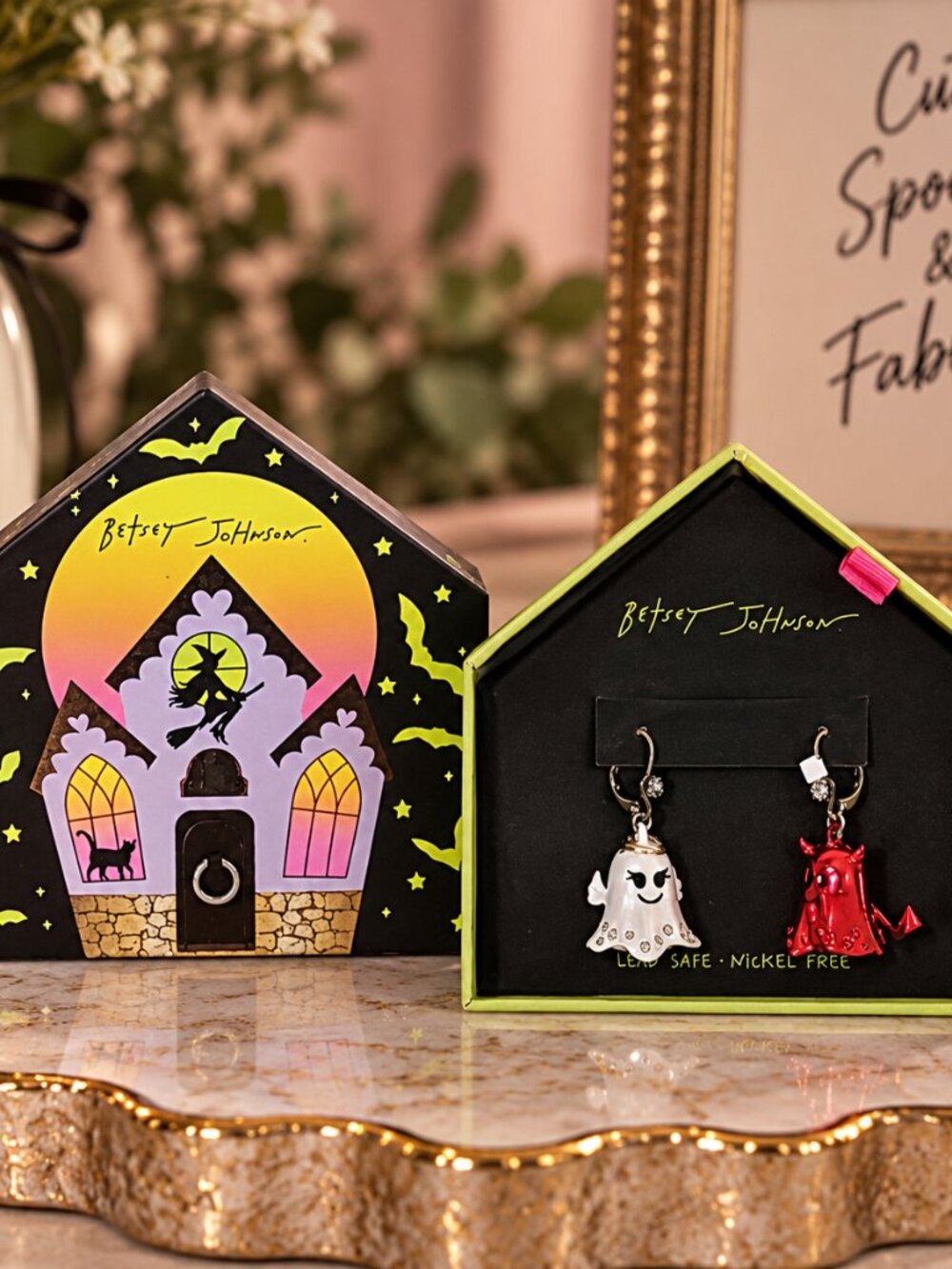Betsey Johnson Halloween Angel & Devil Mismatch Drop Earrings NIP Haunted House